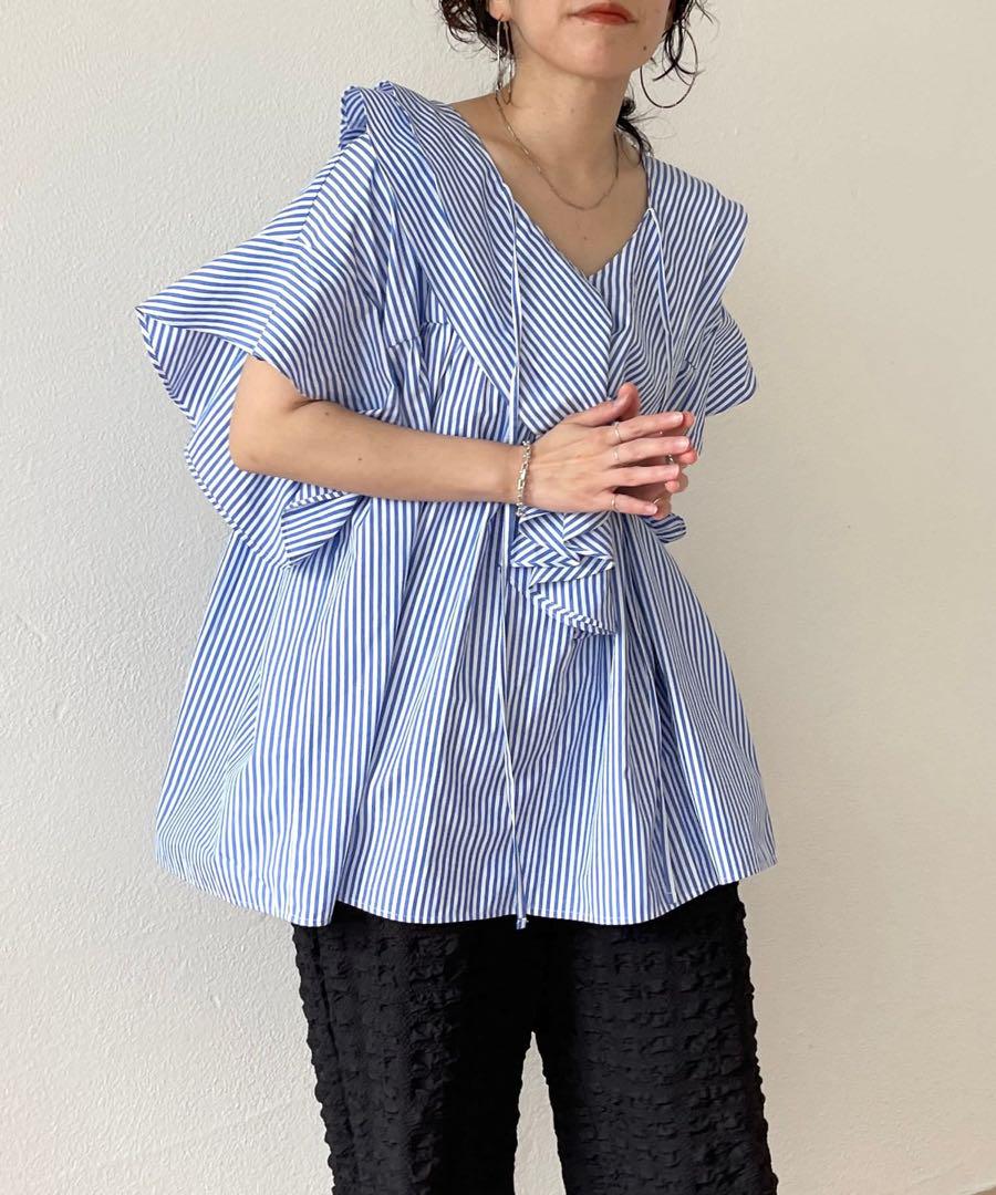 big collar blouse wee9s ブラウスストライプ　フリル