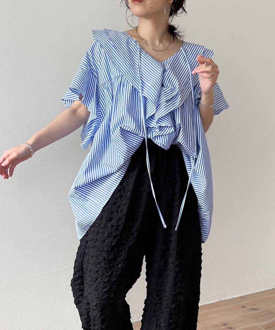 big collar blouse wee9s ブラウスストライプ　フリル