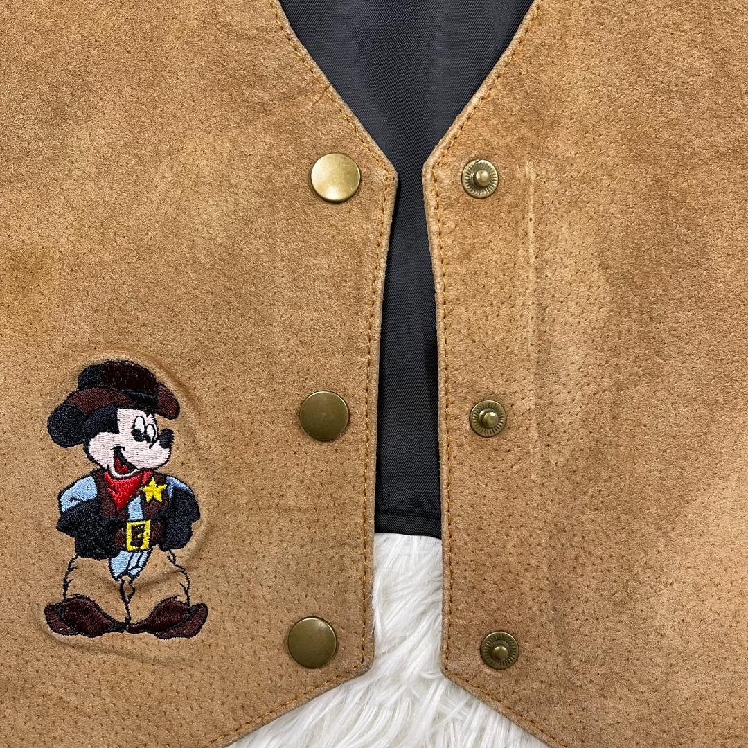 希少☆Disney／ディズニー ミッキー刺繍 スエード レザー ベスト