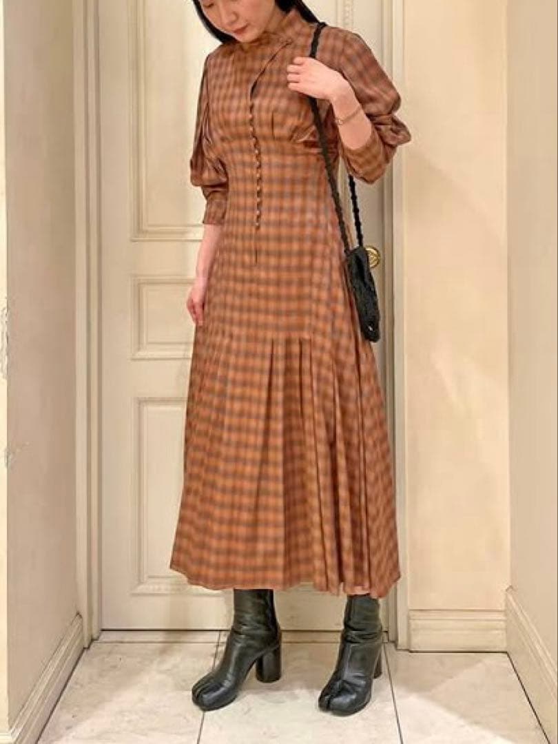 mame 格子柄ワンピースS マメ マメクロゴウチ