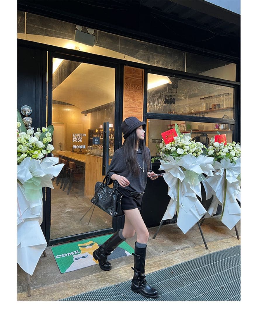 黒 ロングブーツ 5.5cmヒール 裏地選択可23.5cm KIN-KAAI_COM