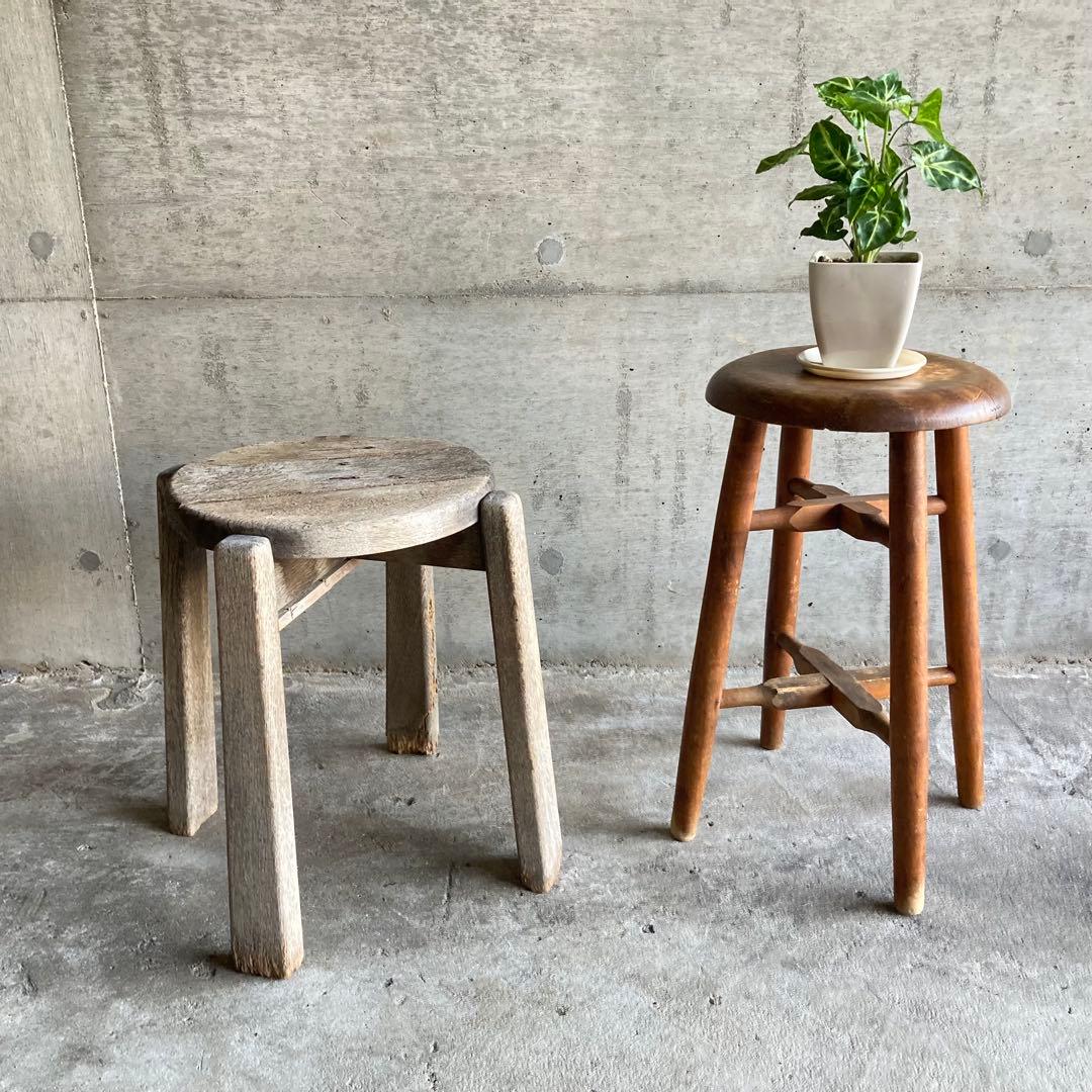 古びたスツール 椅子 花台 置物台 飾り台 木製 シャビー レトロ - メルカリ