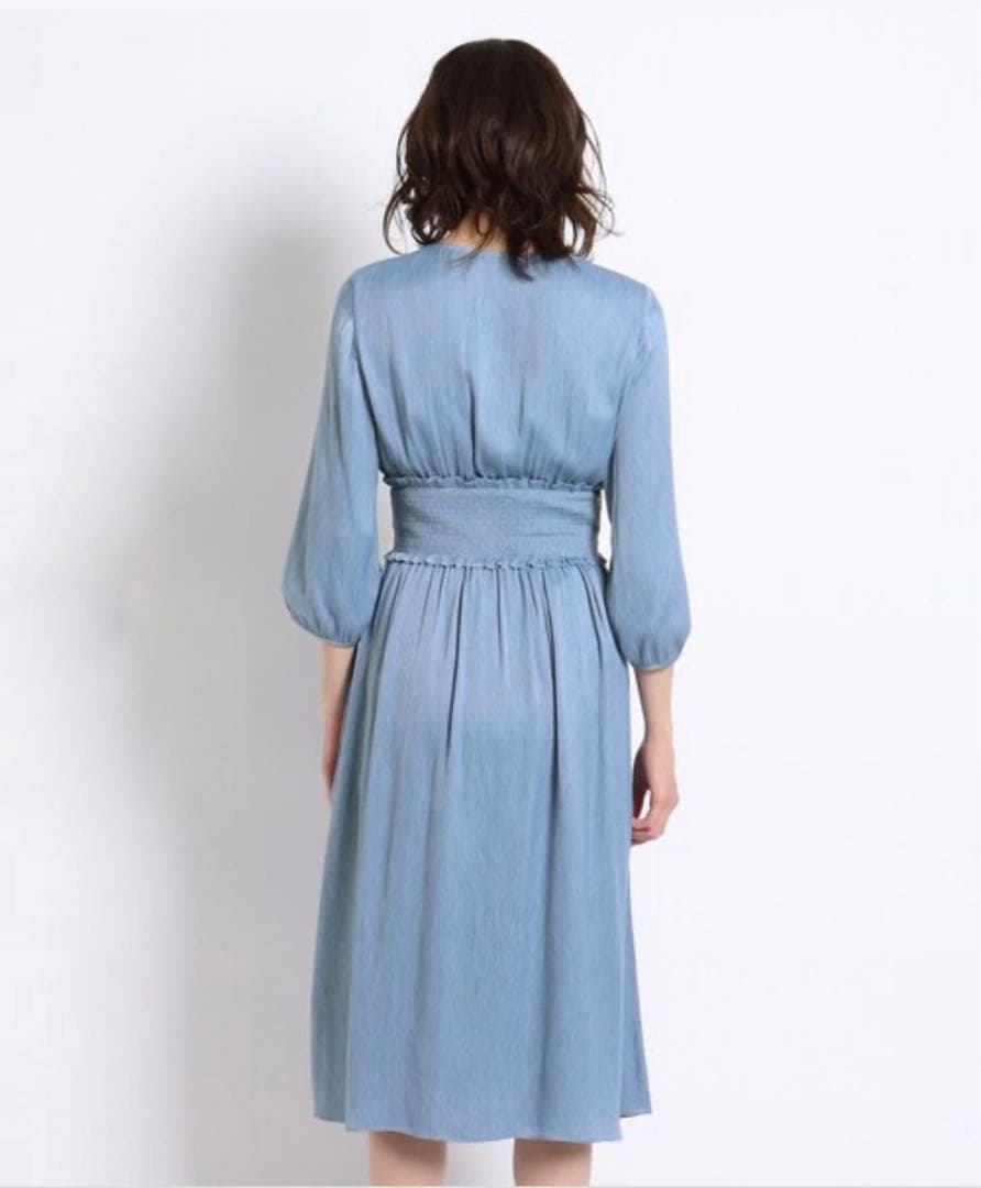 【クードシャンス】カシュクール　ワンピース　ウエスト切り替え　フレア　ブルー
