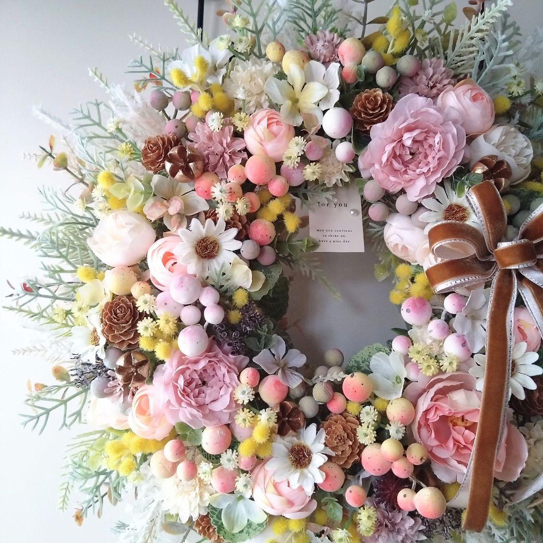 フラワーリース　アーティフィシャルフラワー　ミモザ　ナチュラル　造花　#133