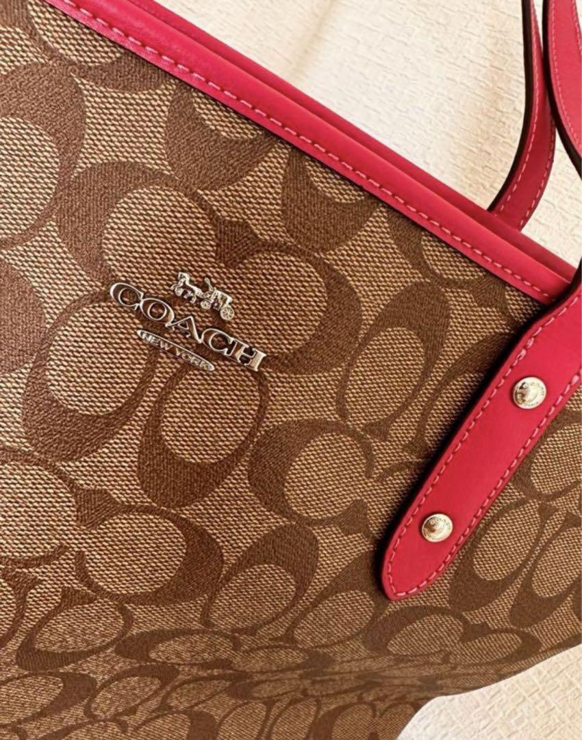 Coach ピンクベージュ トートバッグ 美品 COACH コーチ トートバッグ ピンク ベージュ ハンドバッグ A4可