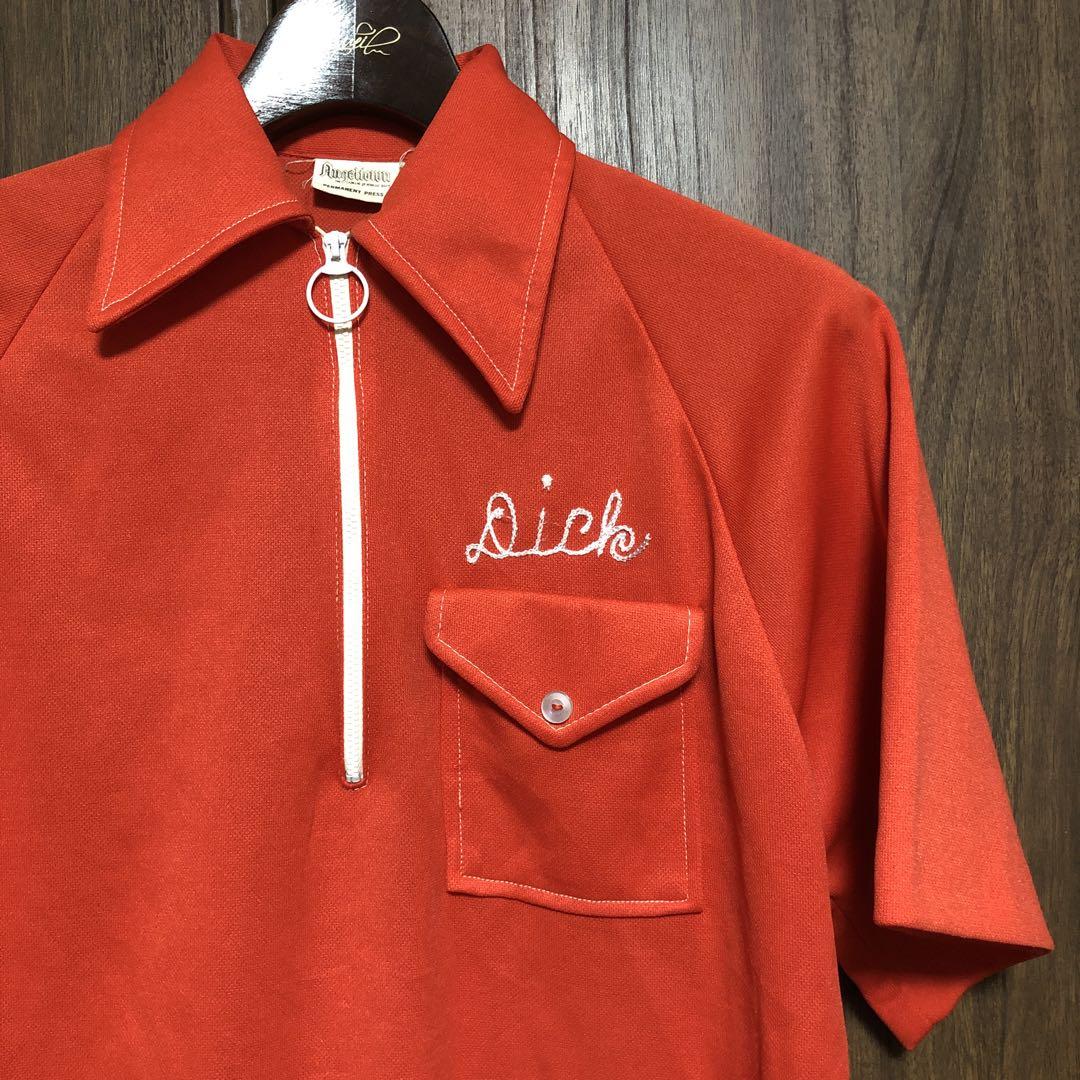 70s ボウリングシャツ ANGELTOWN 70's Angeltown ボーリングシャツ M オレンジ ステッチ - メルカリ