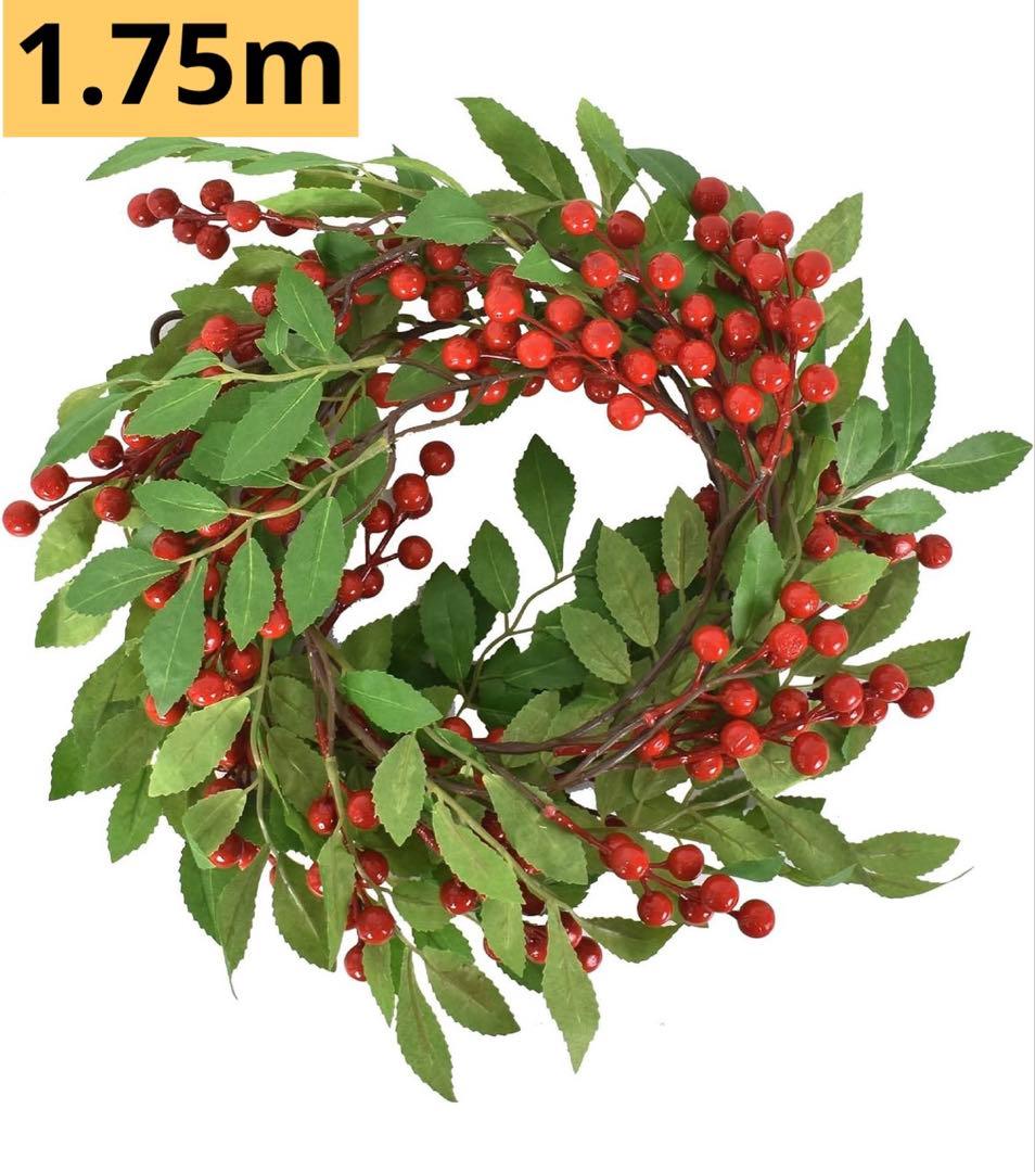⭐︎人工グリーンガーランドレッドベリーとヒイラギの葉ホリデー暖炉炉棚装飾