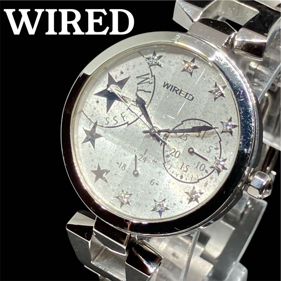 稼働品☆WIRE/ワイアード ホワイト/シルバー 星モチーフ レディース腕時計