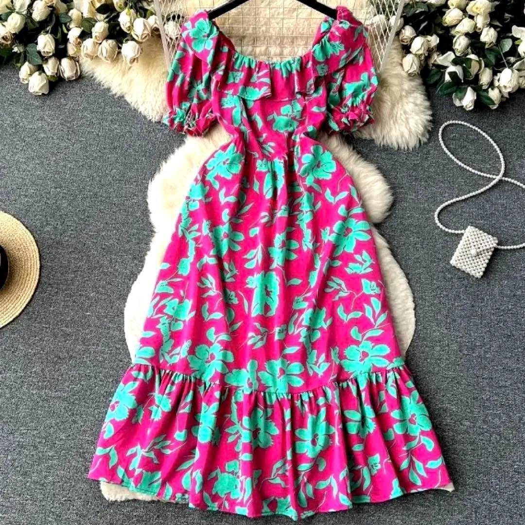 リゾートワンピース‪♡ハワイアン フラダンス ムームー♡可愛いピンク おしゃれ