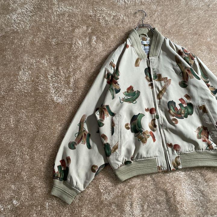 HOTお得 シルク製 薄手 総柄 ゆるだぼ ブルゾン KtyE1-m94448907739 古着 レトロ デザインジャケット 定番人気安い