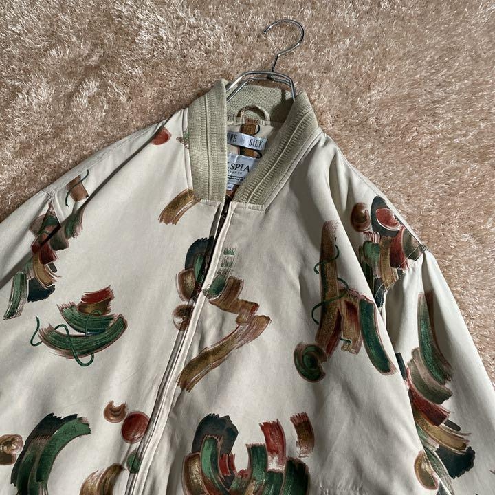 HOTお得 シルク製 薄手 総柄 ゆるだぼ ブルゾン KtyE1-m94448907739 古着 レトロ デザインジャケット 定番人気安い