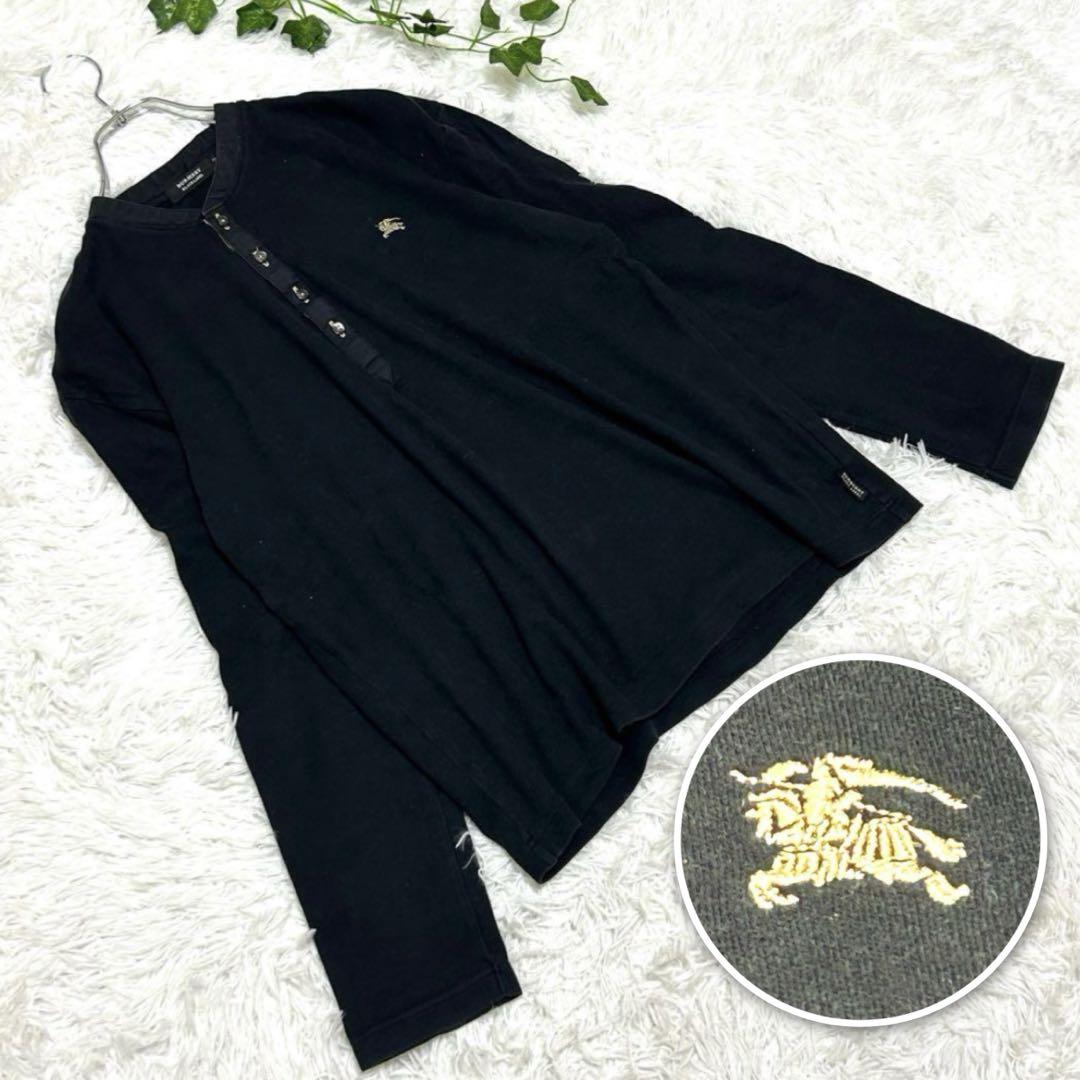 【BLACK LABEL】ヘンリーネックシャツ（３）金ロゴ 刺繍 ブラック