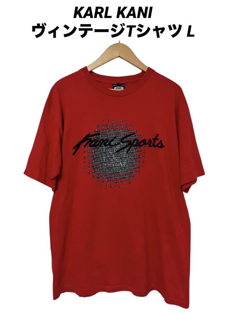 ●古着 KARL KANI カールカナイロゴ刺繍ヴィンテージTシャツ 赤 L