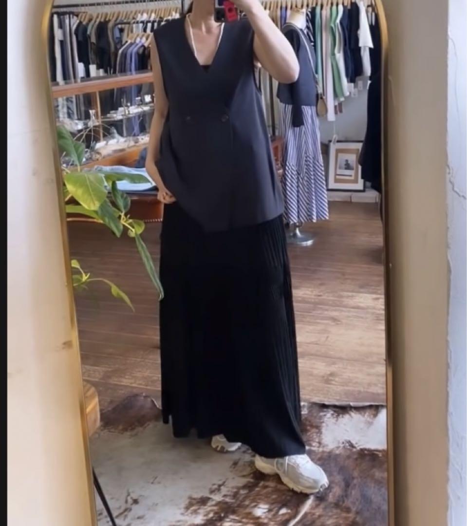 クロシェ ノーカラージレ ベスト ロングジレ ブラック レディース