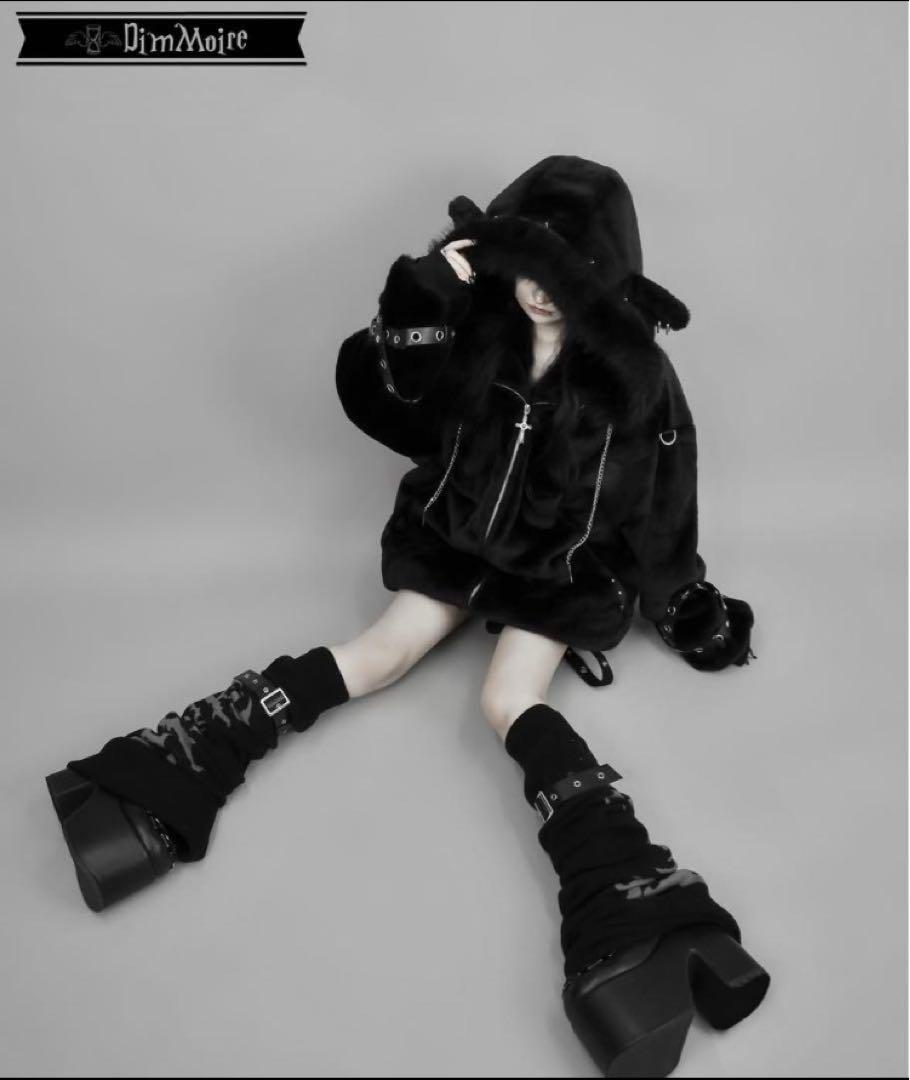Dim Moire ブラックファーコート フード付き DimMoire ブラックファーコート フード付き ジャケット・アウター