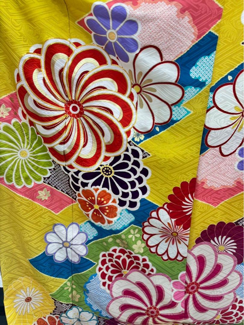 《美品》振袖　単品 A No.422 黄色地　中振袖160〜170cm