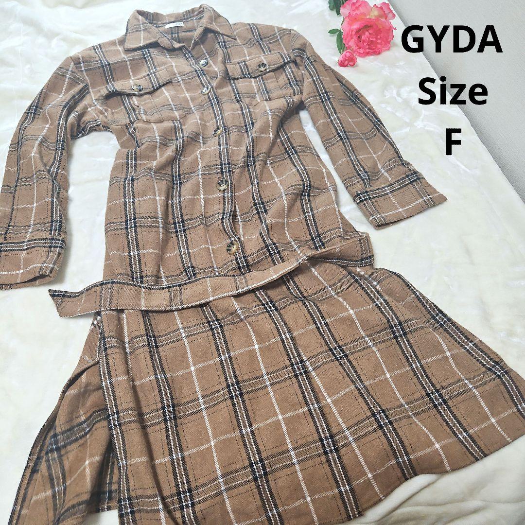【人気⭐GYDA】ブラウン　ネルシャツ　チェックワンピース　サイズF