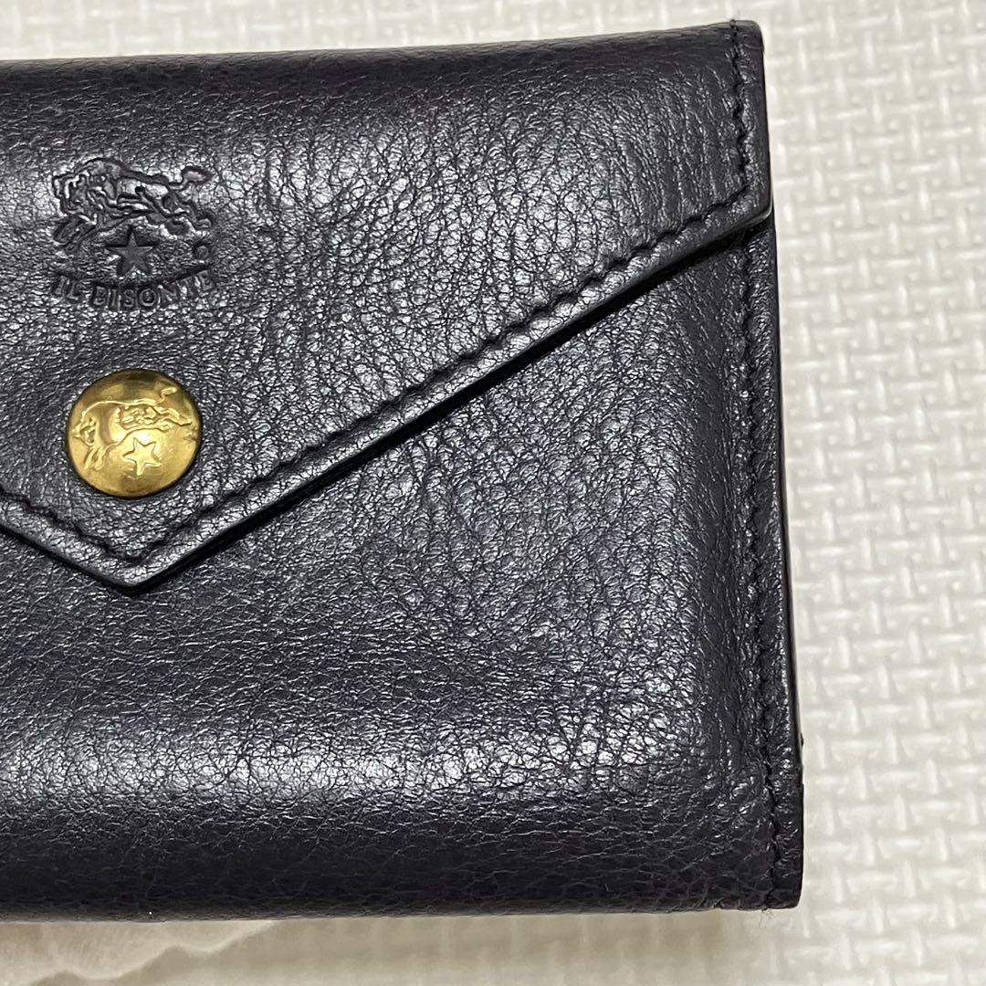 極美品　IL BISONTE イルビゾンテ　レザー三つ折り財布　濃紺　ミニ財布