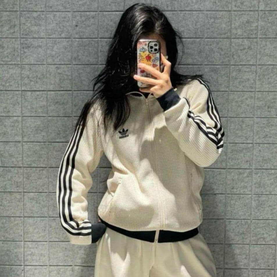 【正規品】adidas ジャージ トラックジャケット Ｌ 男女共用 ワッフル 白