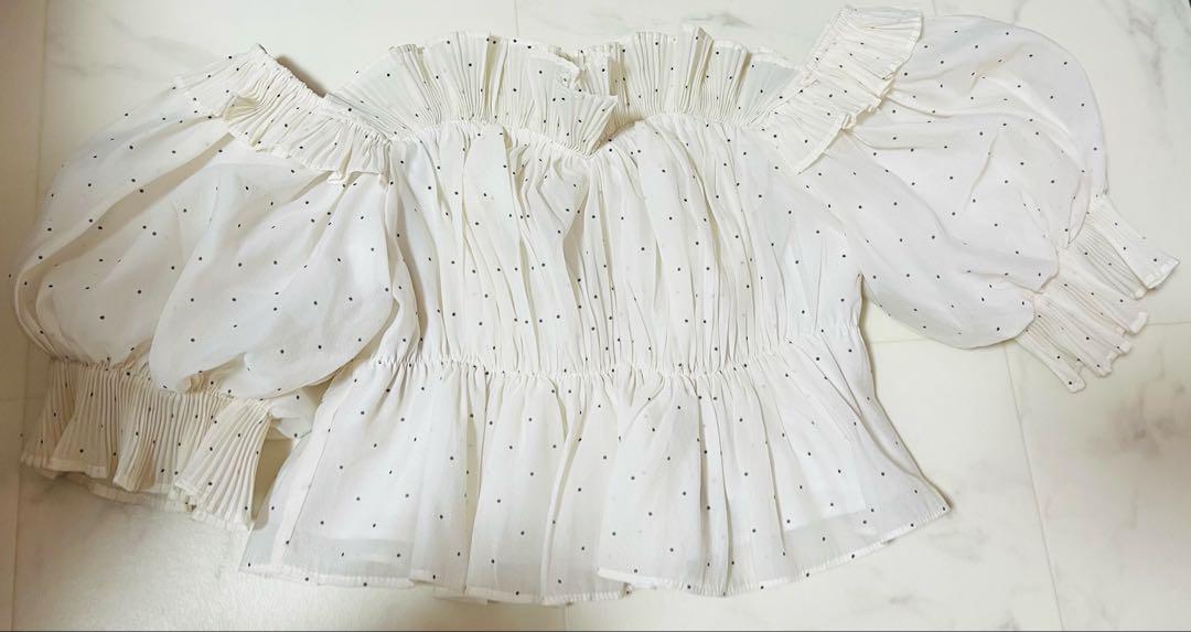 Sustainableギャザーオフショルブラウス DOT