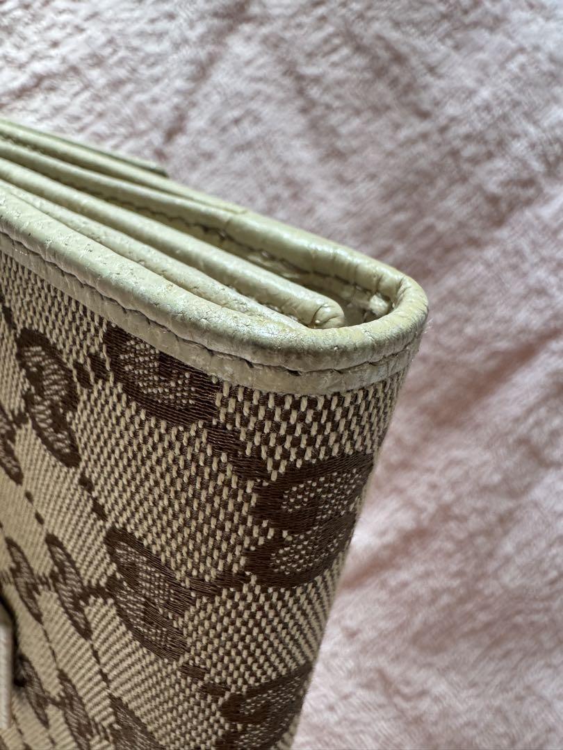 GUCCI グッチ GG柄 キャンバス Wホック 長財布 ホワイト レザー