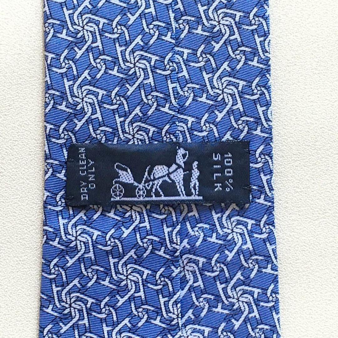 美品 エルメス HERMES ネクタイ シルク100% フランス製 チェーン柄