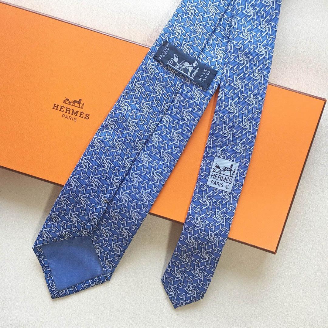 美品 エルメス HERMES ネクタイ シルク100% フランス製 チェーン柄