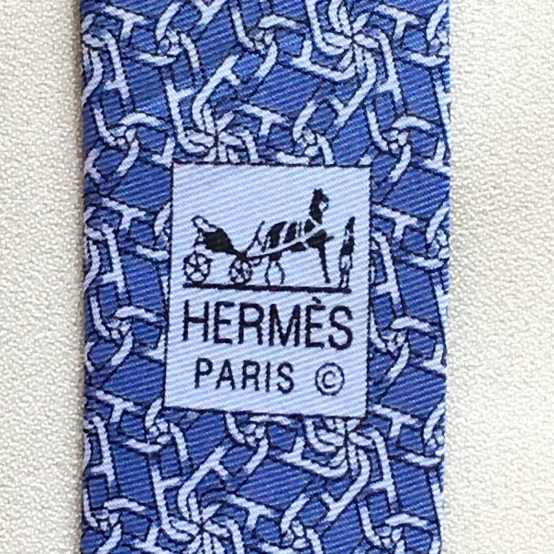 美品 エルメス HERMES ネクタイ シルク100% フランス製 チェーン柄