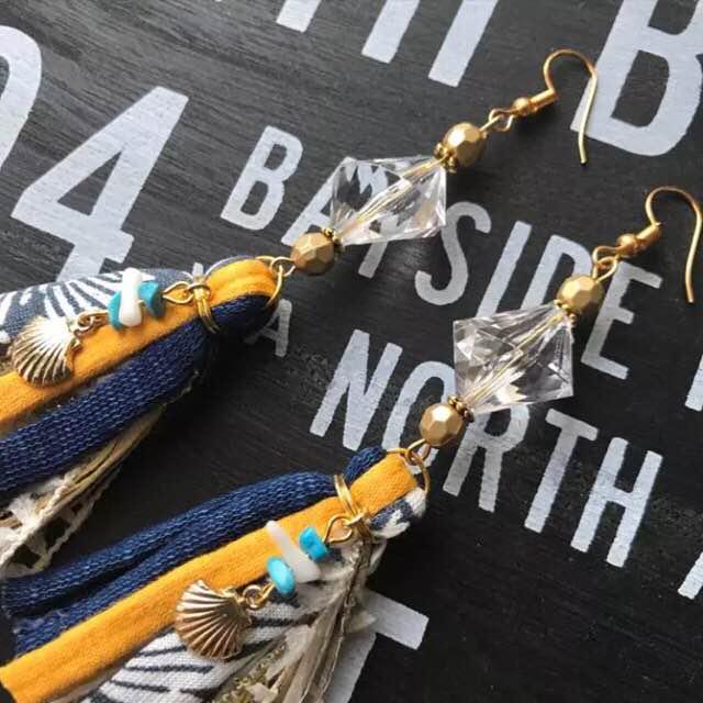 New◆No.155◆ オルテガ×デニム×引き揃え糸☆ タッセルピアス ピアス