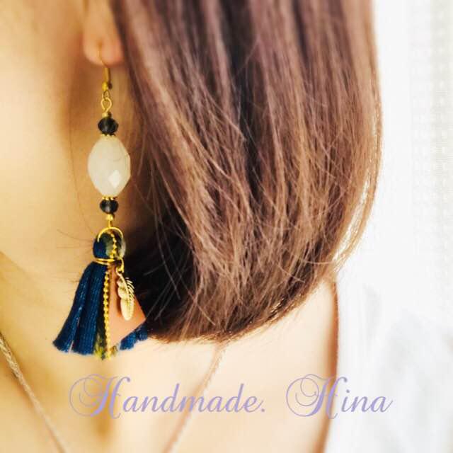 New◆No.155◆ オルテガ×デニム×引き揃え糸☆ タッセルピアス ピアス