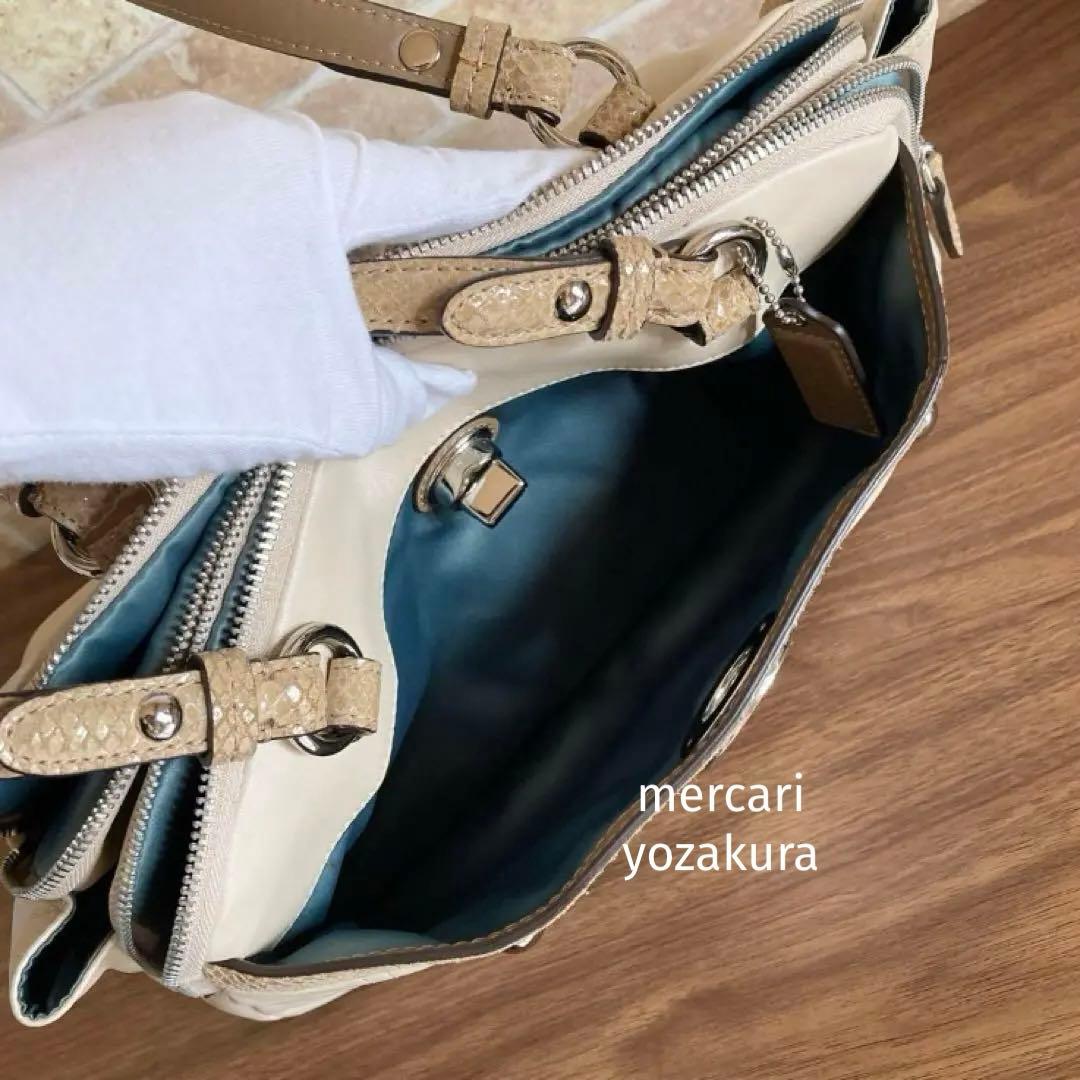美品 COACH ハンドバッグ ショルダーバッグ ベージュ クロコダイル コーチ