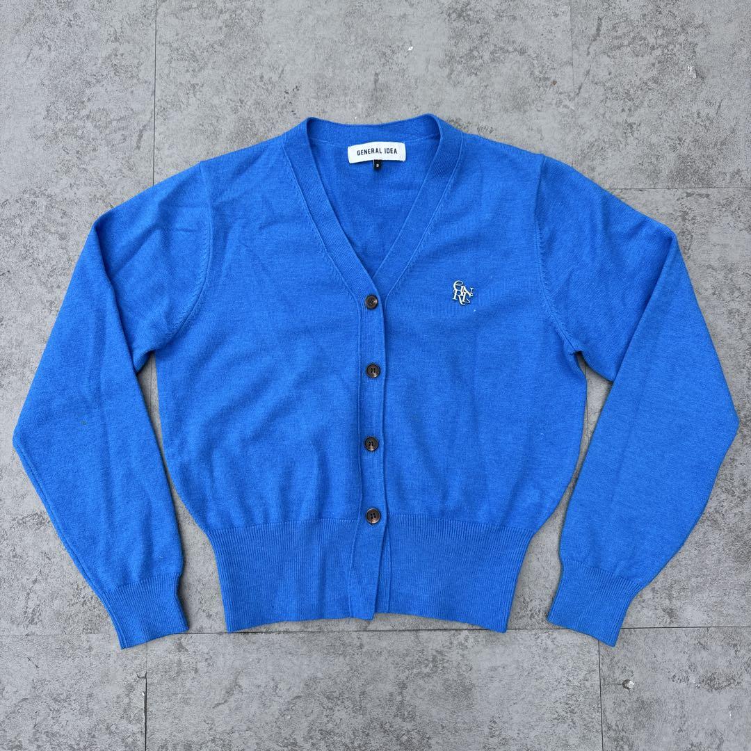 GENERALIDEA クロップニットカーディガンSサイズ　ブルーピンロゴ