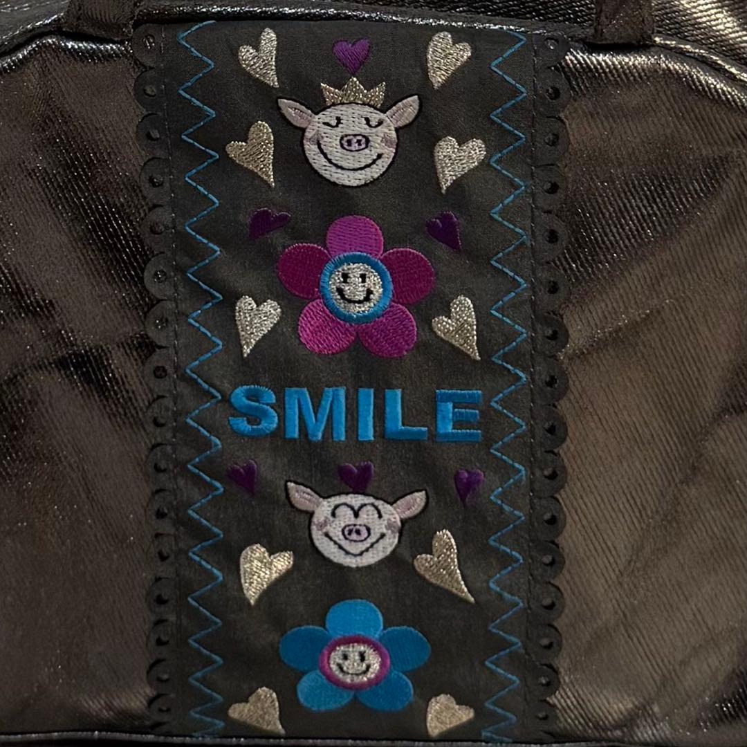 オレボレブラ ショルダーバッグ ミニボストン メタリックカラー 刺繍 スマイル オレボレブラ ショルダーバッグ ミニボストン メタリックカラー 刺繍 スマイル