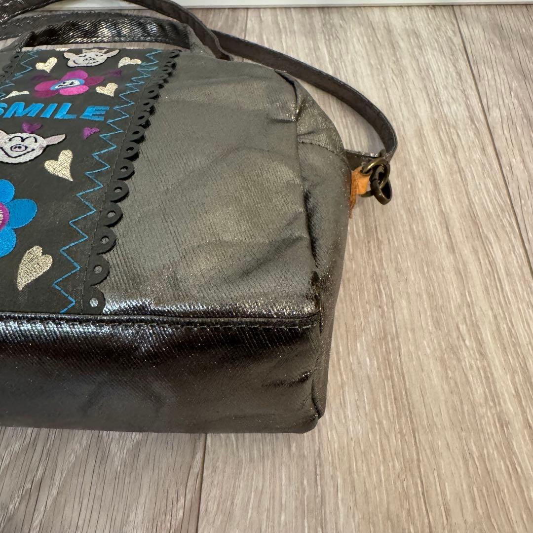 オレボレブラ ショルダーバッグ ミニボストン メタリックカラー 刺繍 スマイル オレボレブラ ショルダーバッグ ミニボストン メタリックカラー 刺繍 スマイル