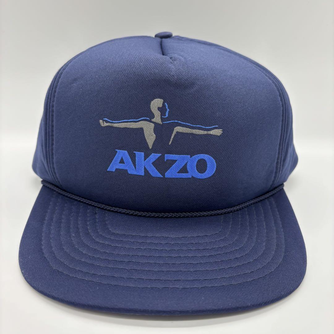 90s　ヴィンテージ　AKZO　科学メーカー企業プリントロゴ　トラッカーキャップ