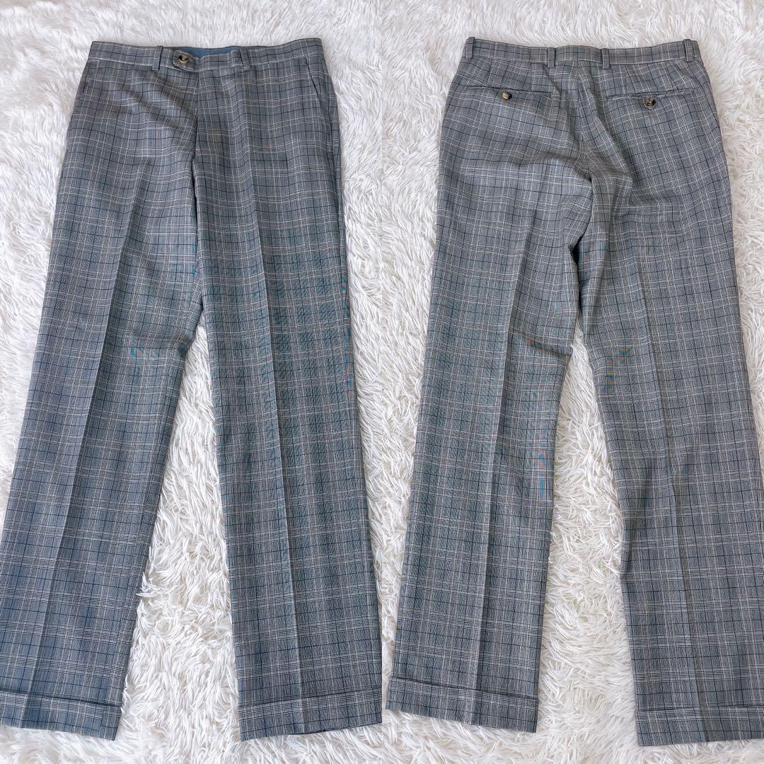 美品✨麻布テーラースーツ上下　ダブルブレスト　グレンチェック　グレー　M
