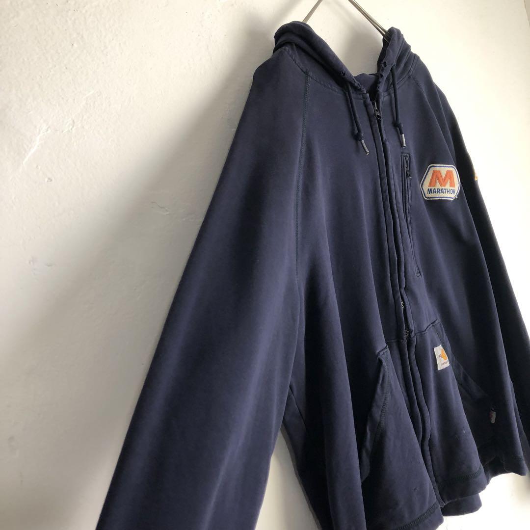 3200 Carhartt　カーハート　ロゴ　パーカー　フーディ 裏起毛　紺 Carhartt パーカー 「carhartt」カーハート袖プリント 長袖
