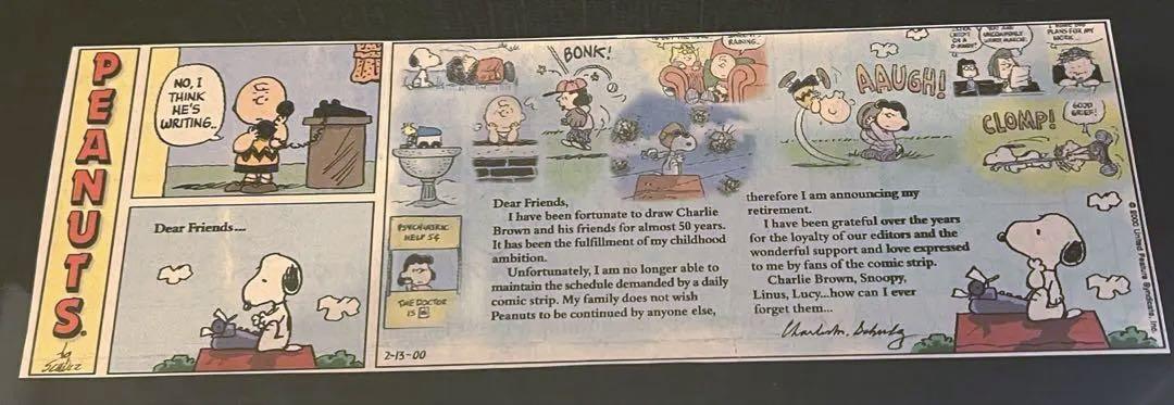 値引きする 激レア】スヌーピー 2000年 ピーナッツ フレーム付き 最終回新聞 その他