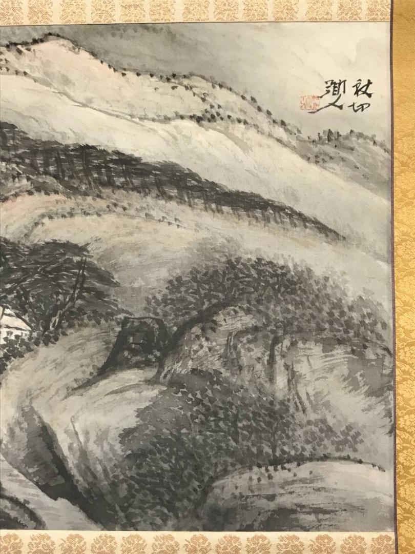 在庫処分 半額 真作】河野秋邨/山家図/山水図/横物/掛軸/名家伝来/AC-678 絵画 絵画