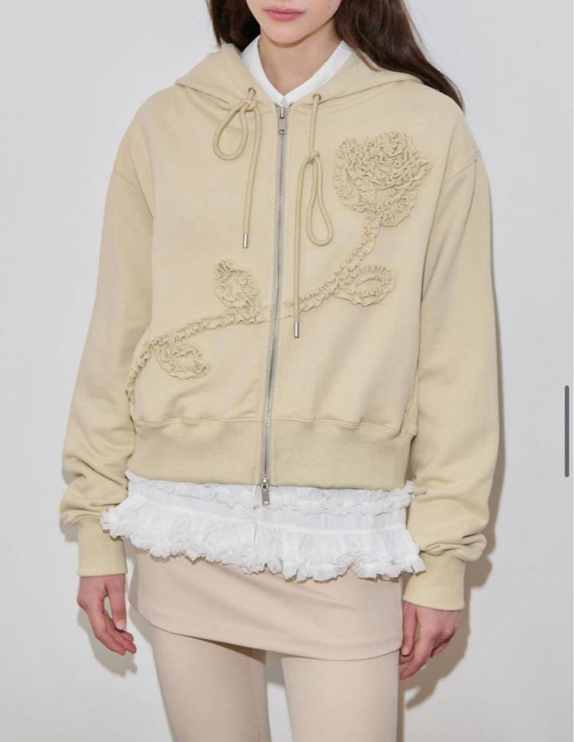 トップス SINOON Rose Frill Hoodie Zipup Buter