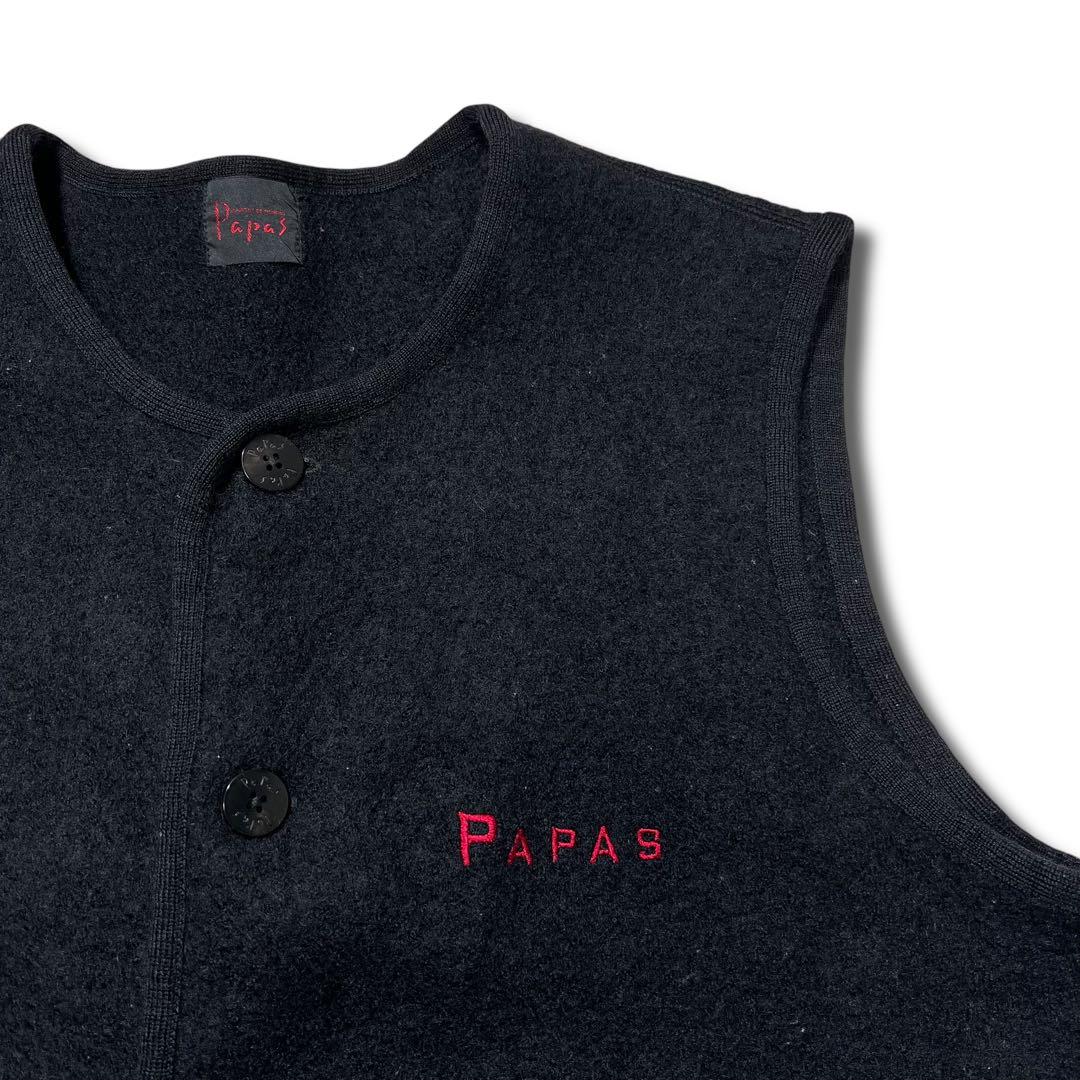 PAPAS 圧縮 ウール ロゴ 刺繍 ベスト ジレ 50 L ブラック パパス