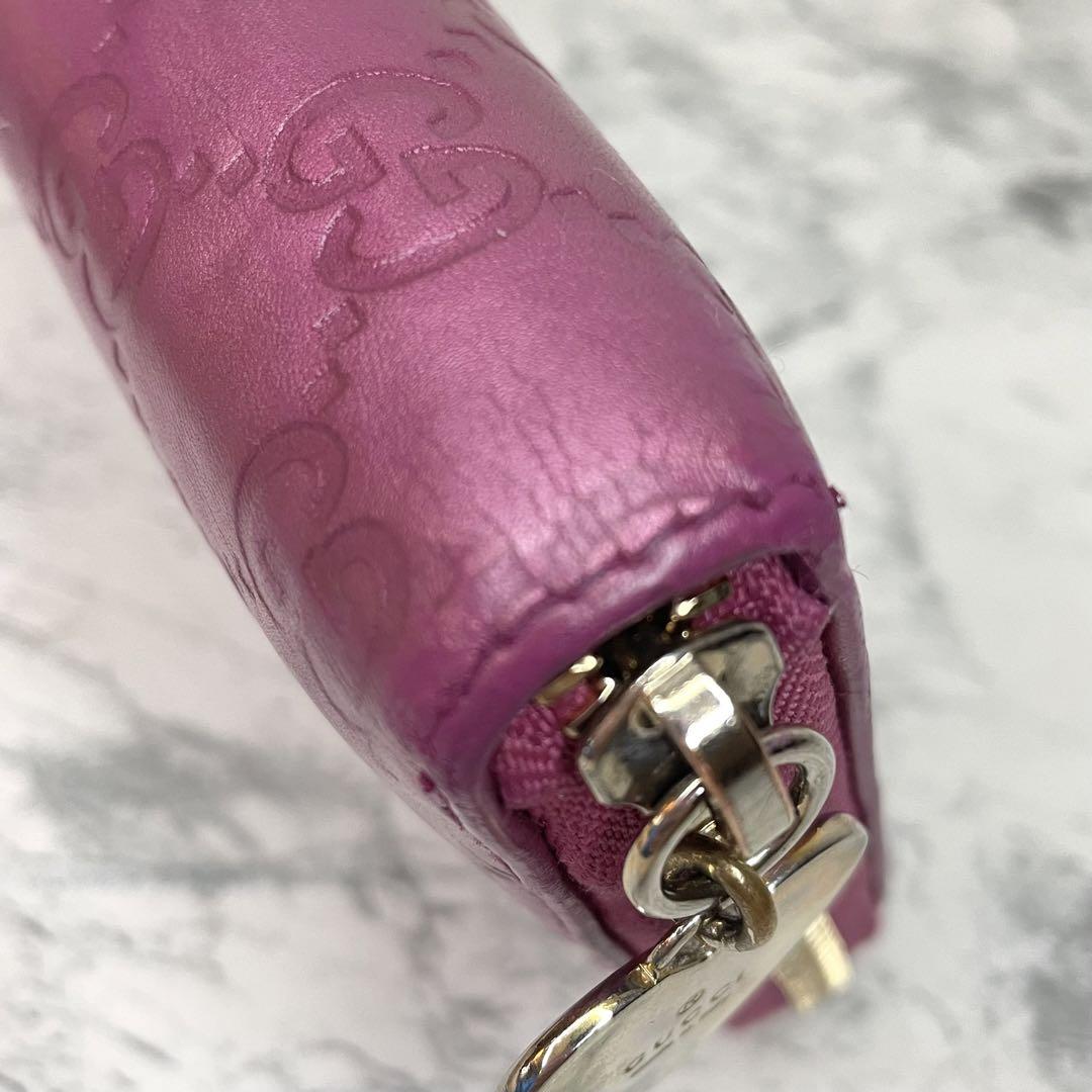 GUCCI グッチ ラウンドファスナー ジップ 長財布 シマ レザー ハート