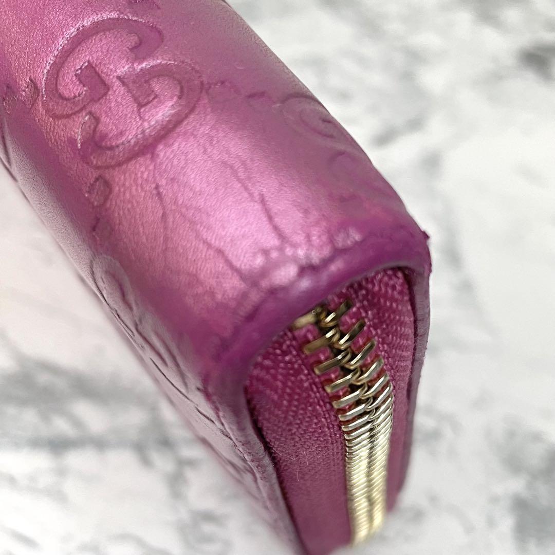 GUCCI グッチ ラウンドファスナー ジップ 長財布 シマ レザー ハート