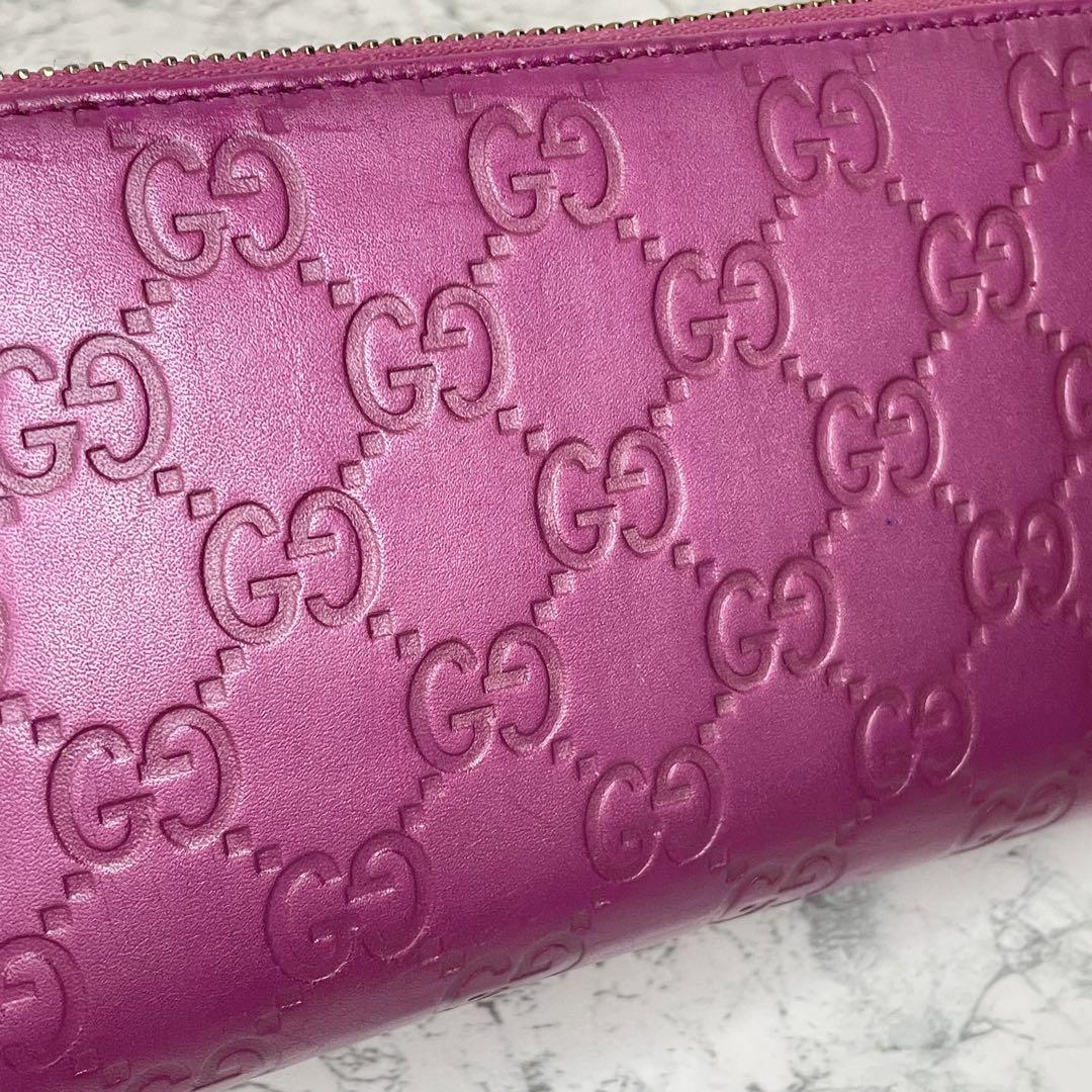 GUCCI グッチ ラウンドファスナー ジップ 長財布 シマ レザー ハート