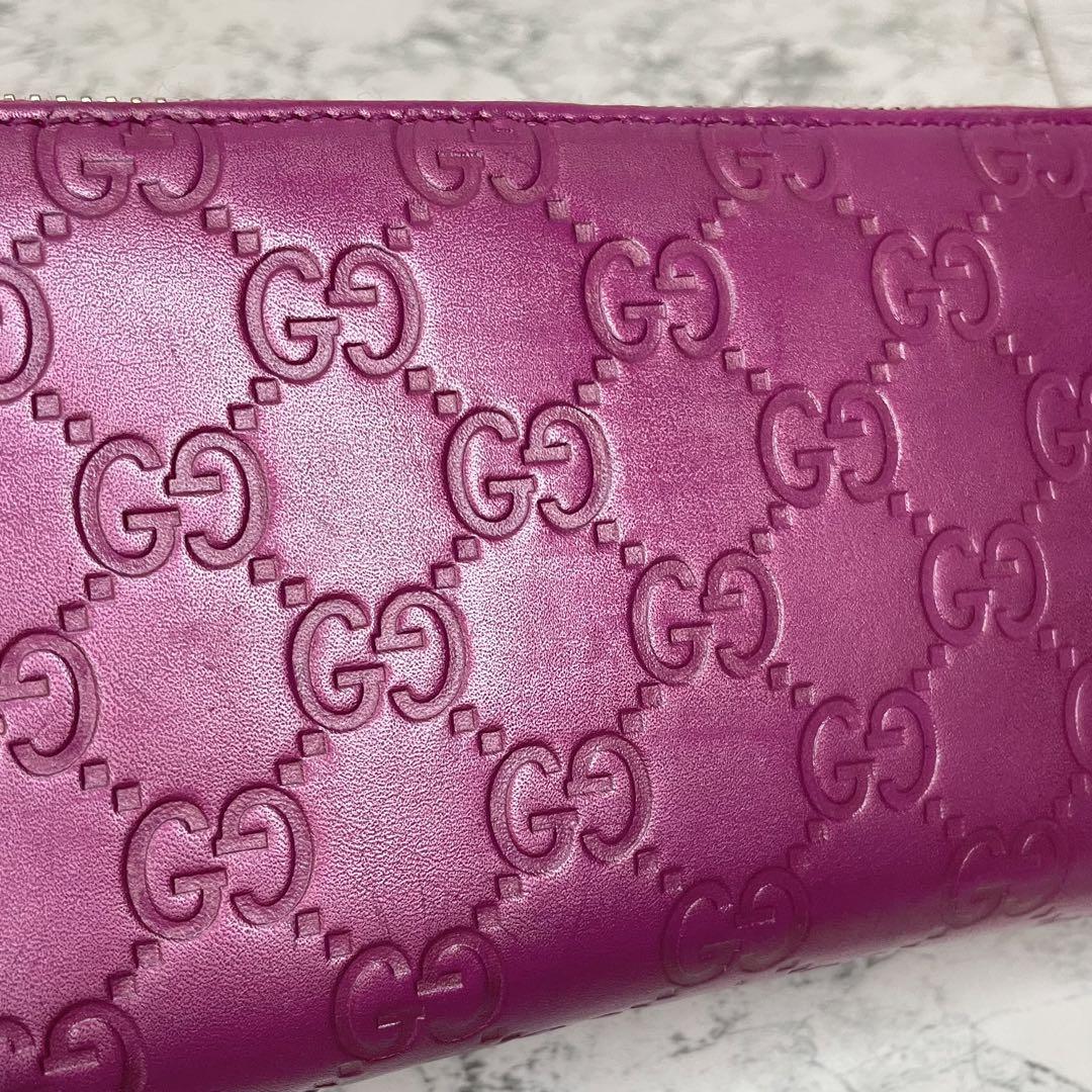 GUCCI グッチ ラウンドファスナー ジップ 長財布 シマ レザー ハート