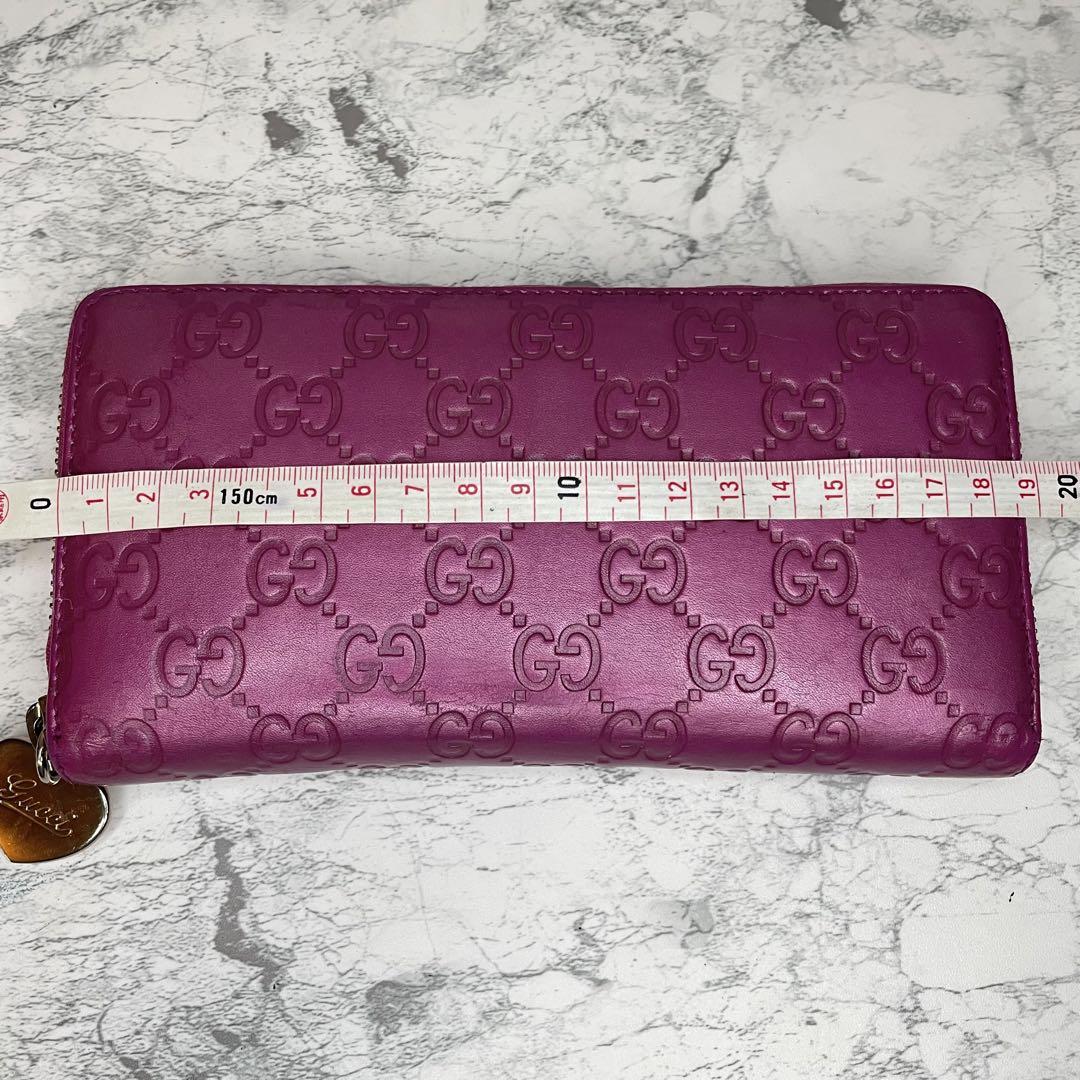 GUCCI グッチ ラウンドファスナー ジップ 長財布 シマ レザー ハート