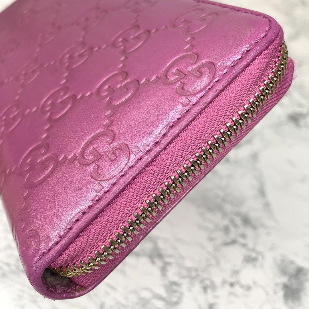 GUCCI グッチ ラウンドファスナー ジップ 長財布 シマ レザー ハート