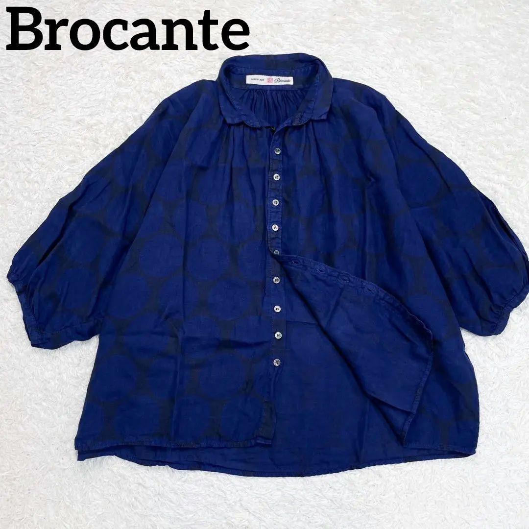 美品✨ブロカント リネン100% キャンバス グランシャツ ドルマンスリーブ　紺