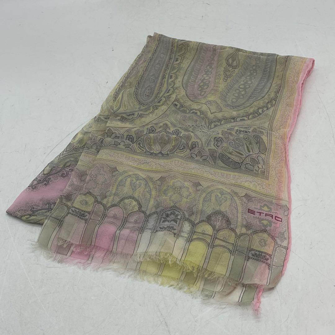 ETRO ストール ペイズリー柄 グリーン×オレンジ 136×132cm