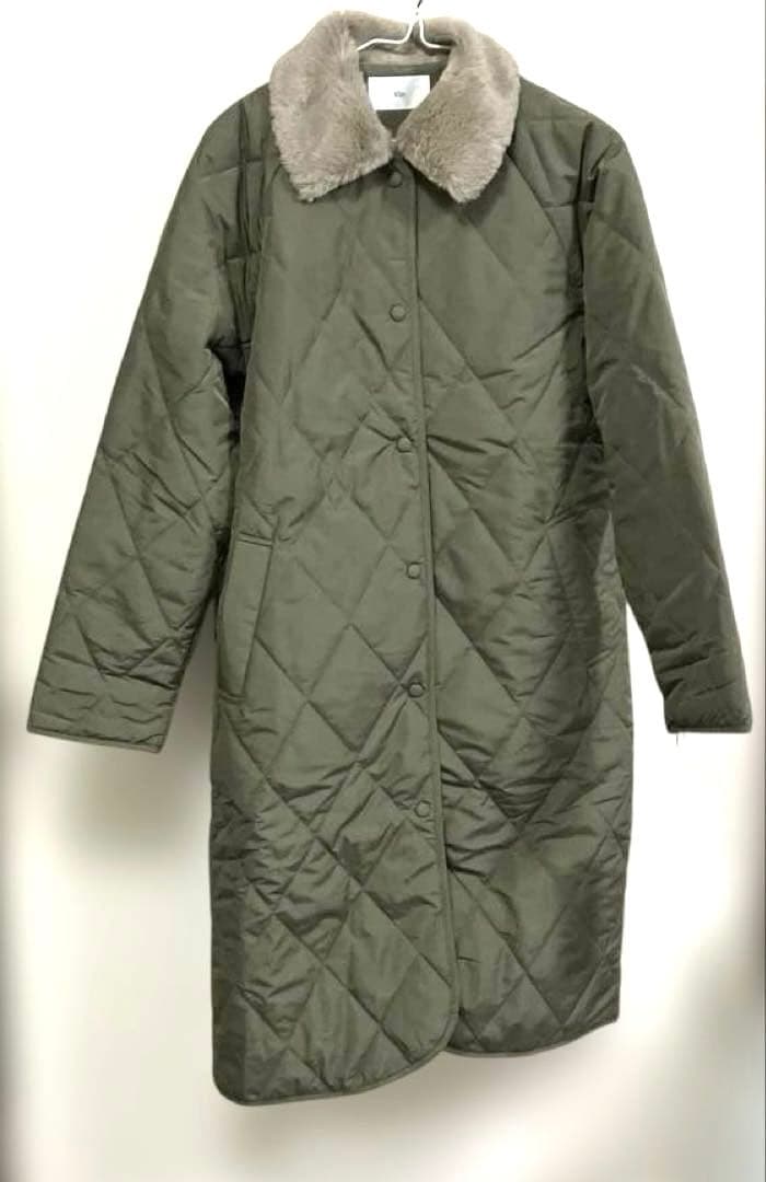 ヤマダヤ Vin ファー付 キルティングロングコート カーキ 9号M